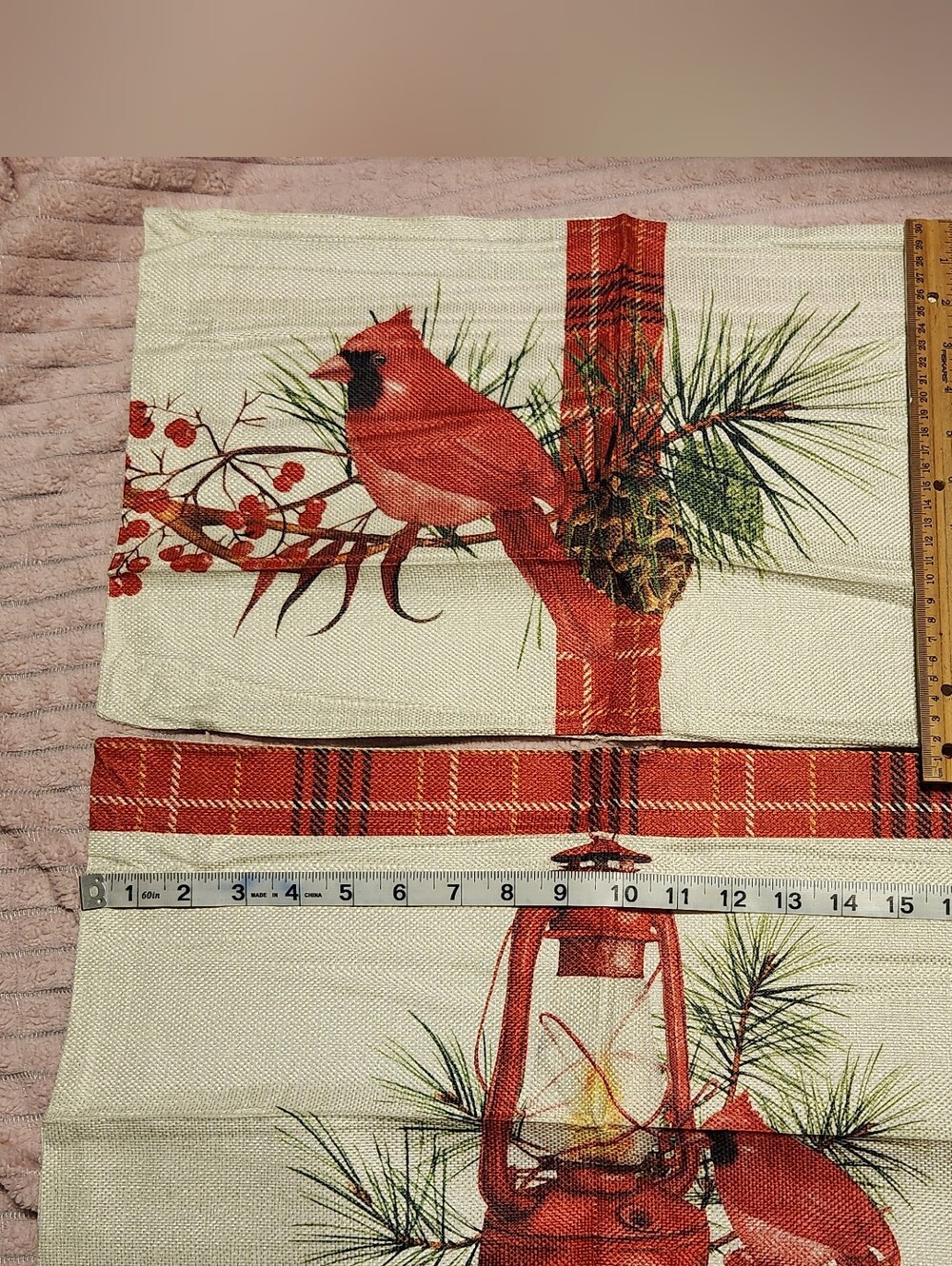 Cardinal & Pine Holiday Throw Pillow Cover 2 Piecd Set in Red and Cream 11 X 19